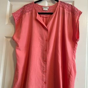 Coral color button front cap sleeve blouse
